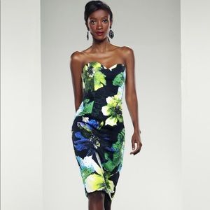 THEIA Floral Strapless Dress 8 with beaded and sequin details